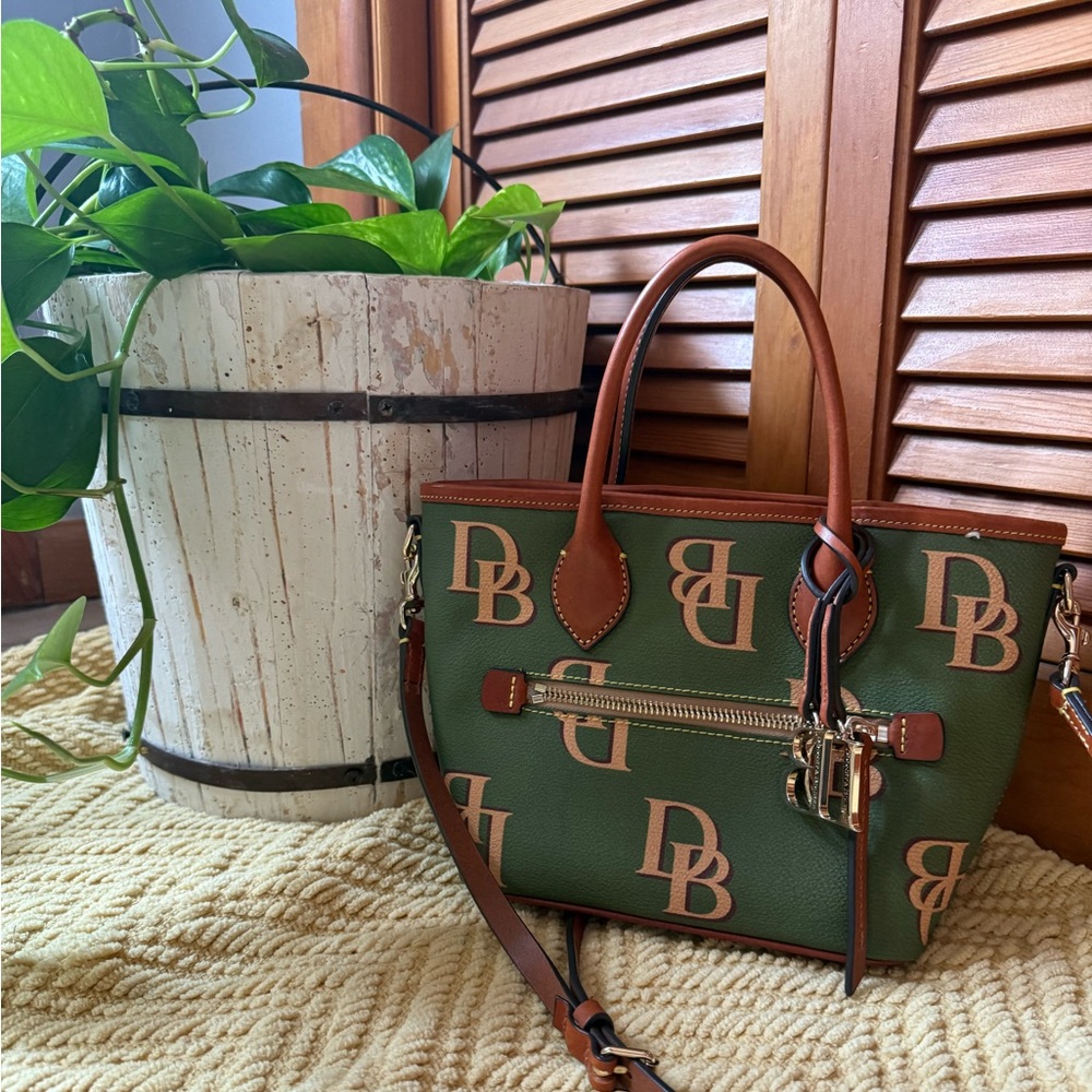 Dooney and Burke green and tan crossbody bag